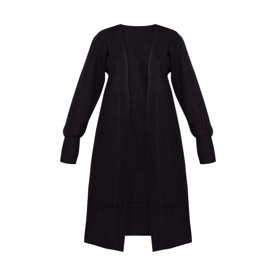 Black Ribbed Knitted Midi Cardigan