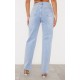 PRETTYLITTLETHING Light Blue Wash Ripped Long Leg Straight Jeans PRETTYLITTLETHING Light Blue Wash Ripped Long Leg Straight Jeans