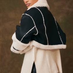 Black Borg Lined Panelled Cropped Aviator