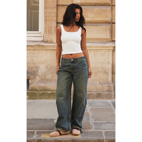 Vintage Turn Up Hem Barrel Style Jeans