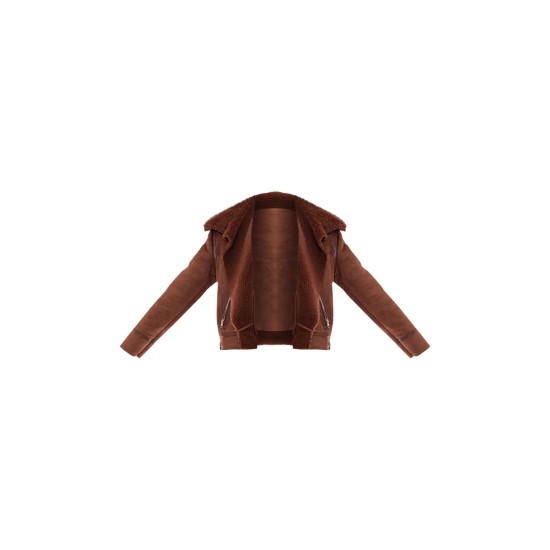Chocolate Faux Suede PU Bonded Aviator Jacket