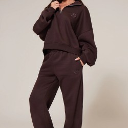 PRETTYLITTLETHING Chocolate Wide Leg Embroidered Sweatpants