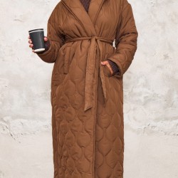 Plus Dark Brown Maxi Belted Quilted Coat