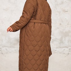 Plus Dark Brown Maxi Belted Quilted Coat