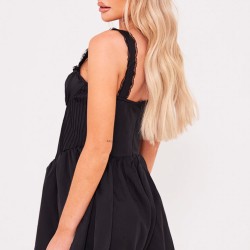 Black Woven Lace Detail Strappy Romper